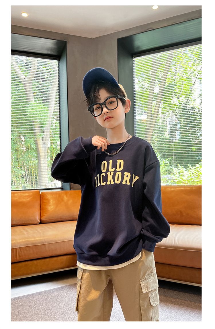 Abbigliamento per bambini, felpa con cappuccio, nuovo articolo primavera autunno 2023, versione coreana di Zhongda, top in stile occidentale con stampa geometrica,_voghion.com
