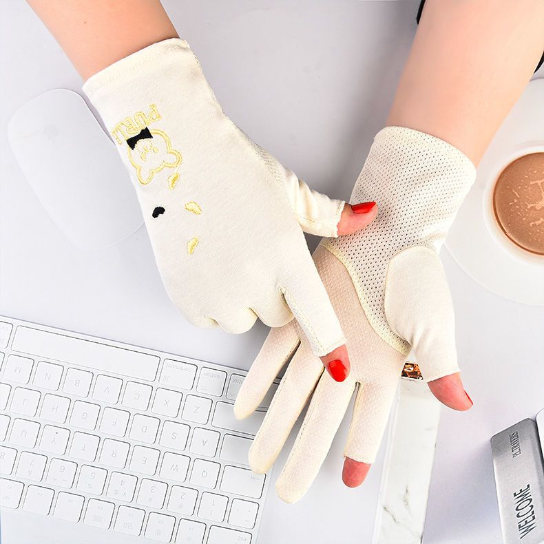 Women's thin summer UV resistant elastic spring and autumn cycling anti slip pure cotton touch screen gloves for driving_voghion.com