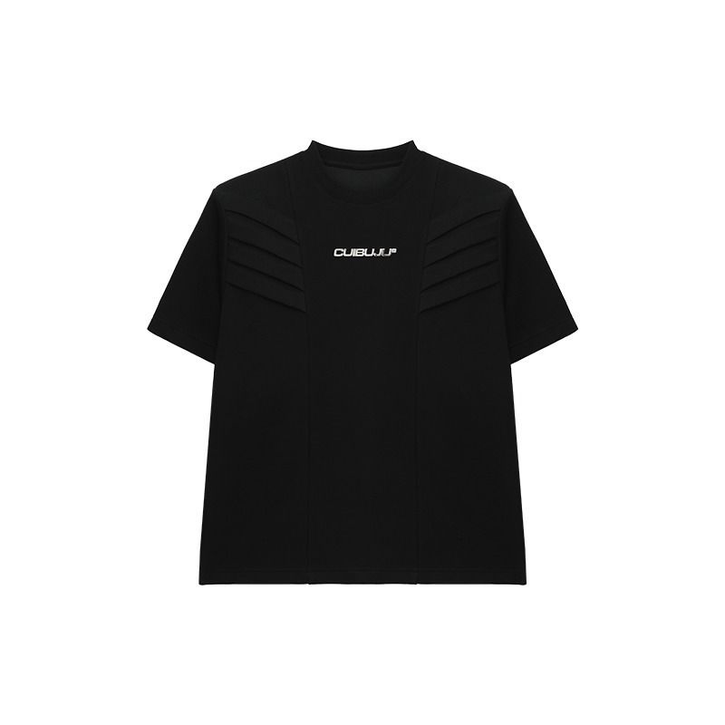 Original Design T-shirt Men's Multi-level Structure Shoulder Pad Short Sleeved Summer Half Cut Sleeve_voghion.com