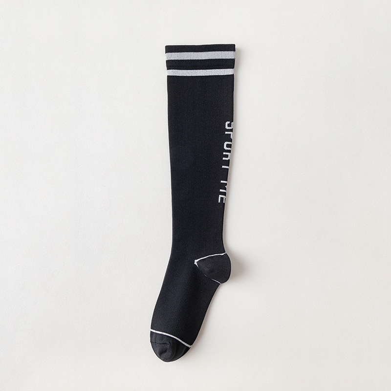 Calcetines largos de compresión para mujer, de primavera y verano, a rayas, con letras, deportivos, informales, para fitness y estudiantes_voghion.com