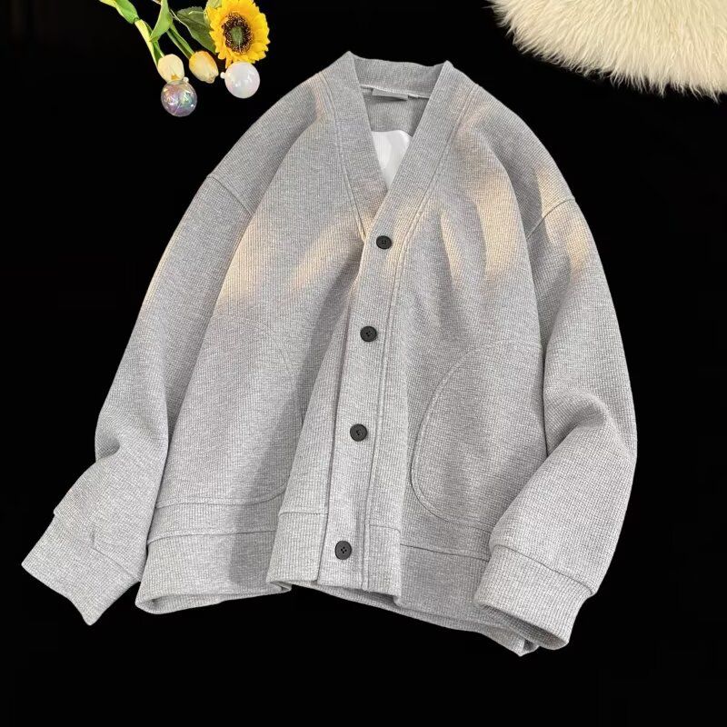 Autumn Winter New American Style Knitted Sweater Men's Loose V-Neck Cardigan Sweatshirt Trendy Casual Jacket Men_voghion.com