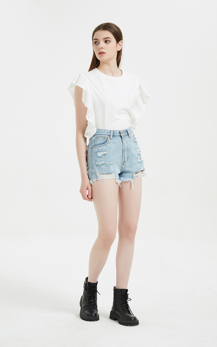 Dameklær Dame Sommer Nye Høylivede Prikkete Denimshorts Ripped Casual Hotpants_voghion.com