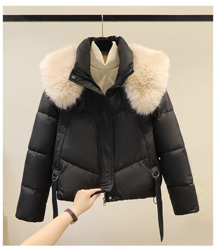Winter-Pufferjacke für Damen mit Kunstpelzkragen, locker sitzender Kurzmantel, warme Oberbekleidung mit Fleecefutter für Freizeit und Pendeln_voghion.com
