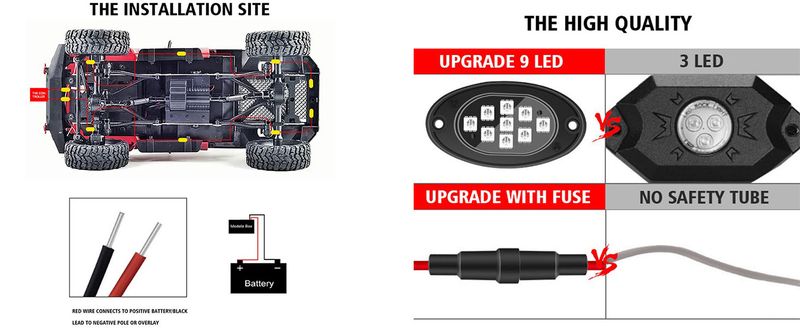 LKWs, RGB-LED-Rock-Lights-Kit mit APP/Fernbedienung und Musikmodus, für Pickup Offroad RZR SUV ATV UTV Auto_voghion.com