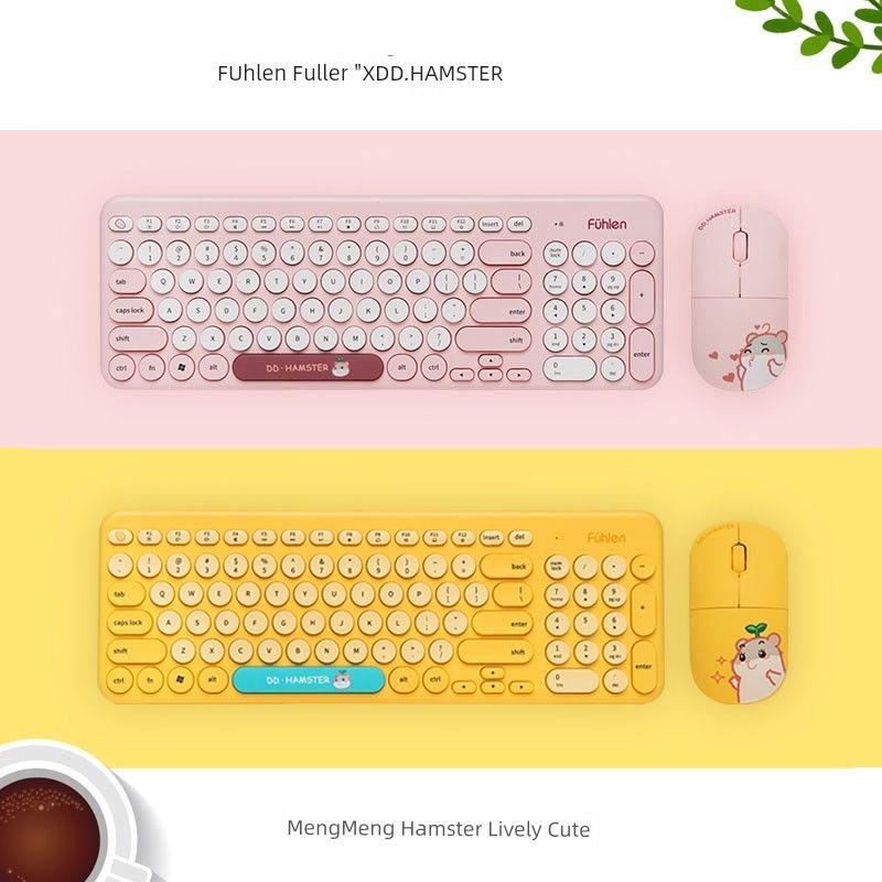 Fule 900 Wireless Set Girls Cute Hamster Laptop Desktop For Home Office Keyboard And Mouse_voghion.com