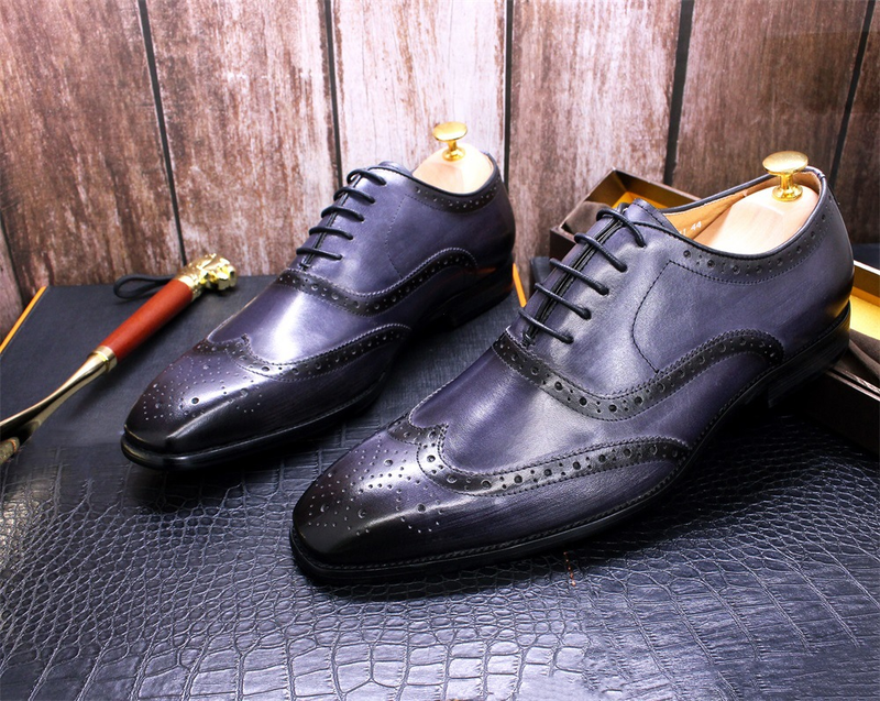 Scarpe da uomo in pelle brogue stile britannico, scarpe Oxford da uomo fatte a mano, scarpe da lavoro casual in pelle, esplosione da uomo_voghion.com