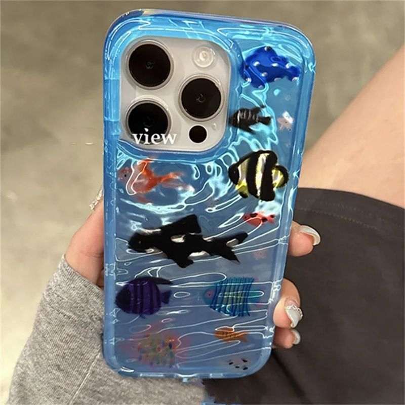 Cartoon Aquarium Ocean Fish Animal Phone Case For IPhone 16 15 13 14 12 Pro Max 11 INS Summer Water Lovely Soft Bumper_voghion.com