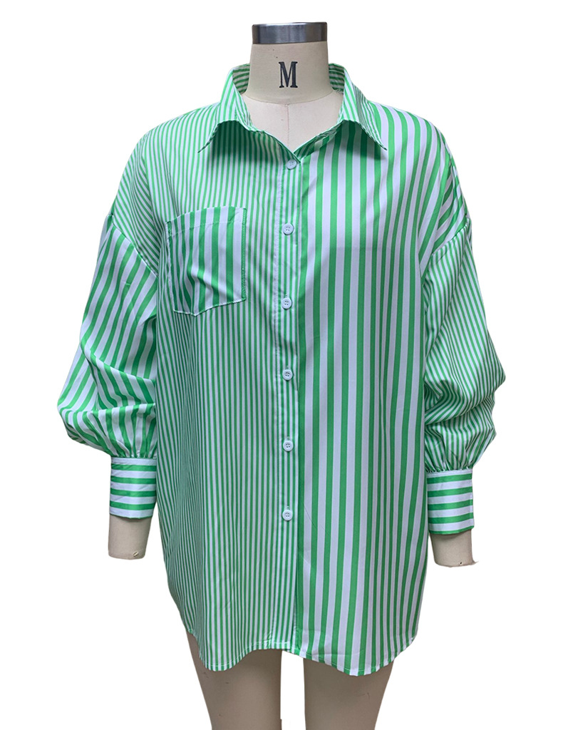 Abbigliamento da donna Camicia stile semplice e alla moda Camicia a righe a maniche lunghe_voghion.com