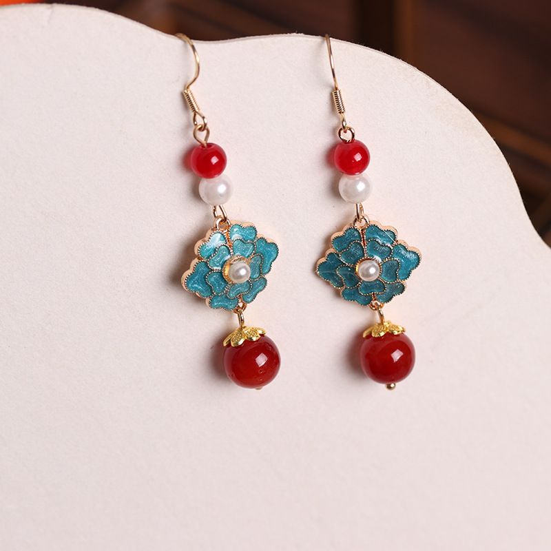 New Chinese Retro Jewelry Enamel Niche Ear Studs Magnolia Hetian Jade Ancient Style Earrings_voghion.com