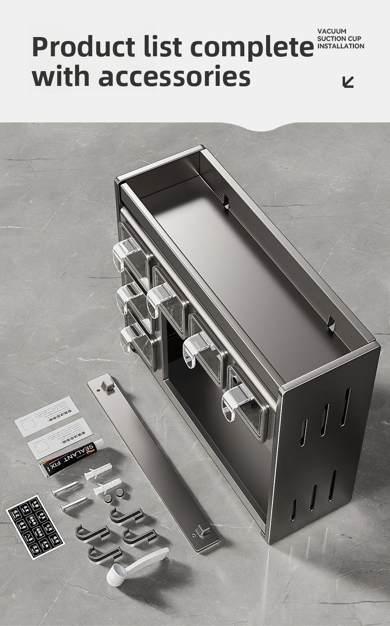 Home Kitchen Spice Rack Multi-Functional No-Drill Wall-Mounted Seasoning Storage Box_voghion.com