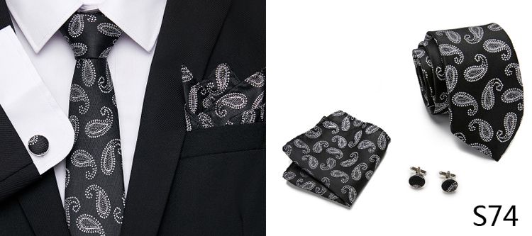Jacquard Nuovo Design Festivo Regalo Cravatta Fazzoletto Gemelli Set Cravatta Uomo Plaid Camicia Gialla Accessori_voghion.com