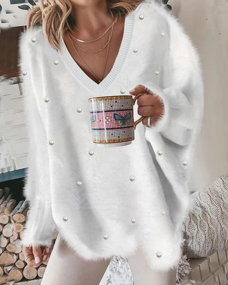 Top ampio peloso da donna con scollo a V_voghion.com