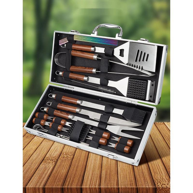 Edelstahl Aluminium Box Kombination Set Utensilien High-End Outdoor Camping BBQ Werkzeuge 24 Stück_voghion.com