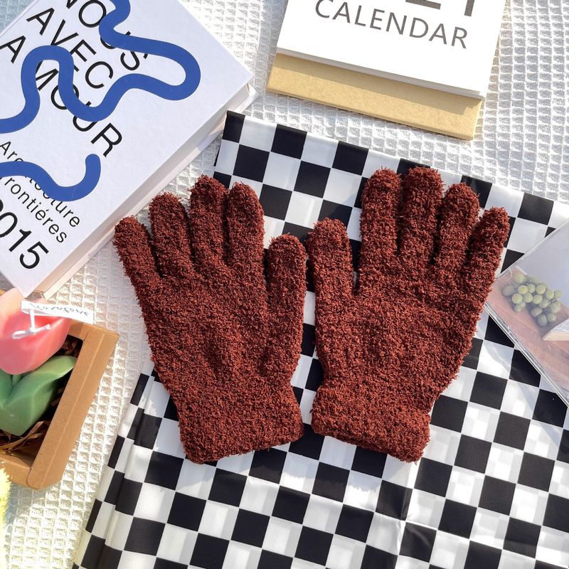 Gants d'équitation et de danse tricotés à cinq doigts, style coréen, chauds et en polaire corail, pour étudiants, hiver._voghion.com
