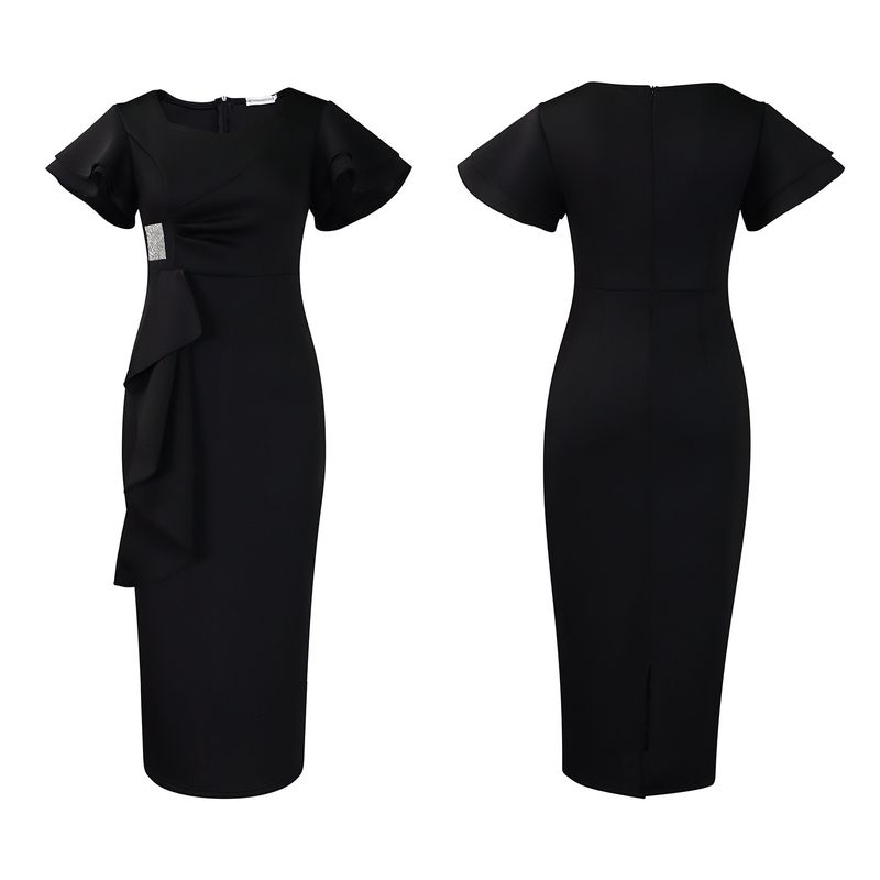 Women's Clothing fashion temperament elegant ruffled solid color hip wrapped _voghion.com