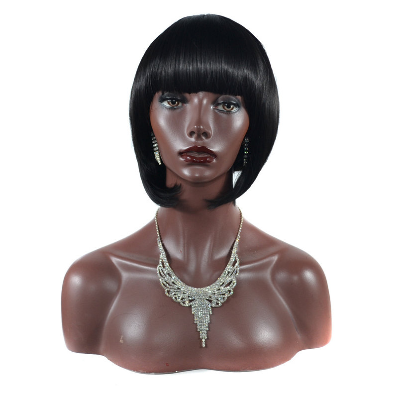 Parrucca sintetica Corta dritta con frangia ordinata e teste ondulate, set di capelli corti, set di fascia da donna alla moda_voghion.com