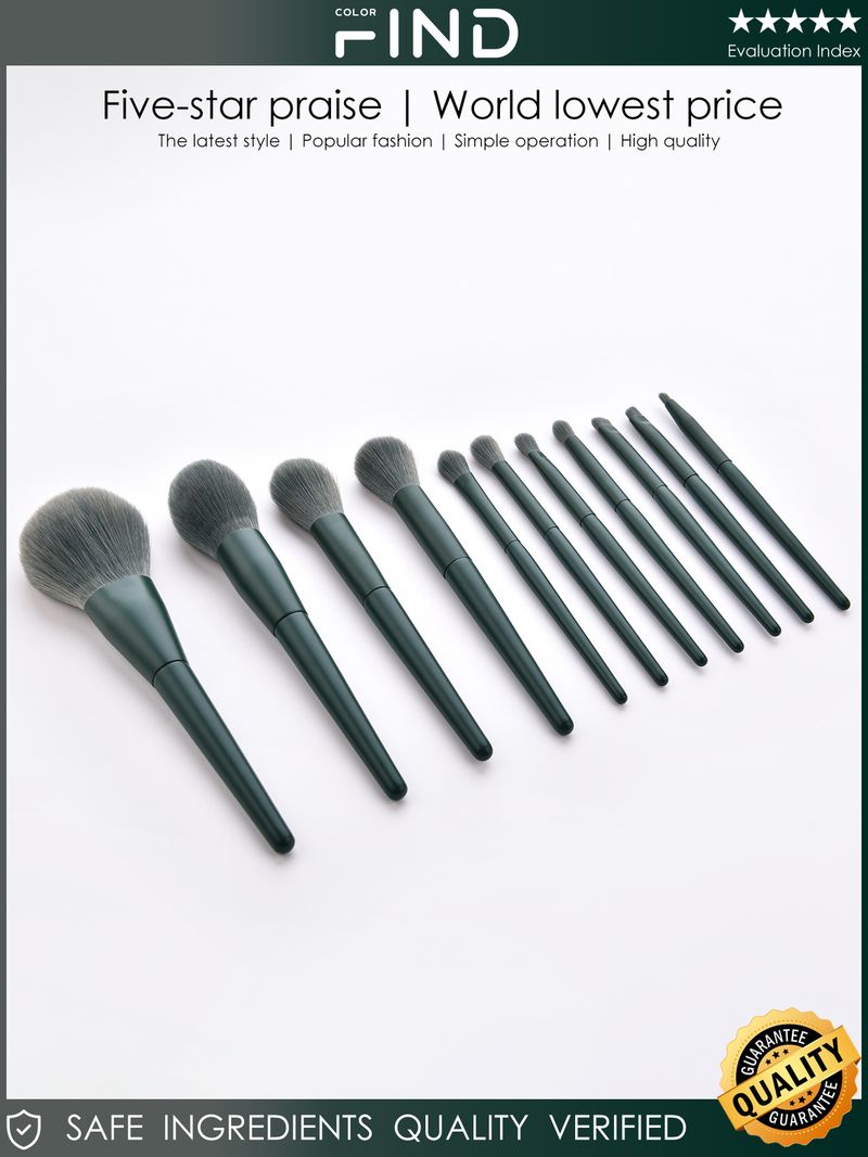 11 stücke Dunkelgrün Make-Up Pinsel Set Gesichts Make-Up Pinsel Fabrik Direkt Verkäufe Heißer Verkauf FINDCOLOR_voghion.com