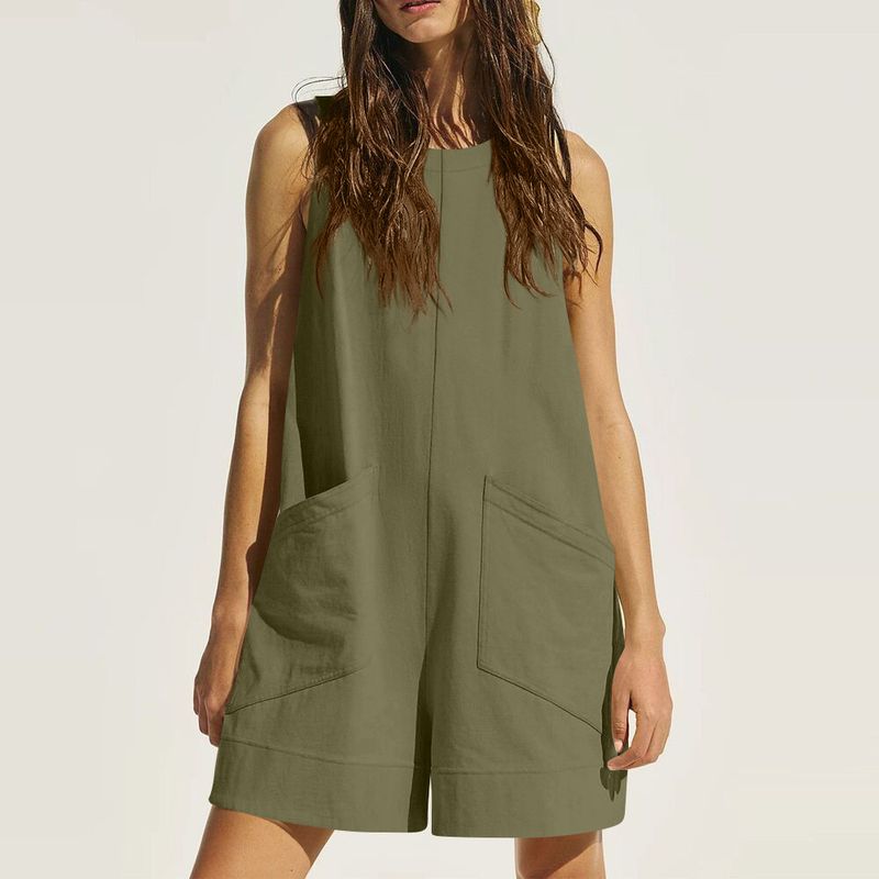 Ärmelloser Jumpsuit für Damen mit großen Taschen – Lässiger Overall-Strampler für Damen – Bequeme Stretch-Passform aus Baumwolle – Streetwear-Mode_voghion.com