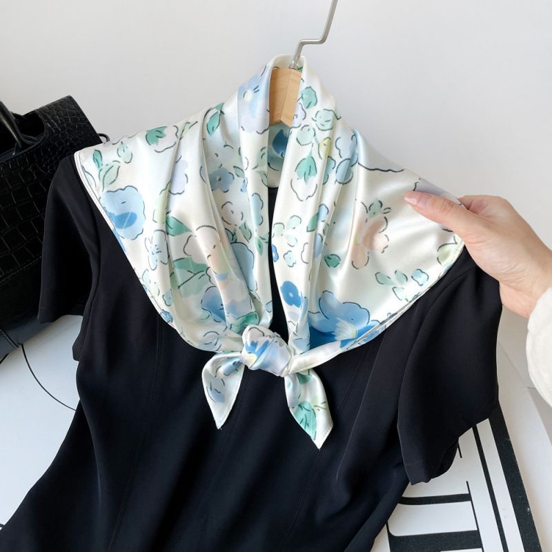 70cm Spring Summer New Square Colorful Printed Silk Women's Professional Neck Satin Small Scarf_voghion.com