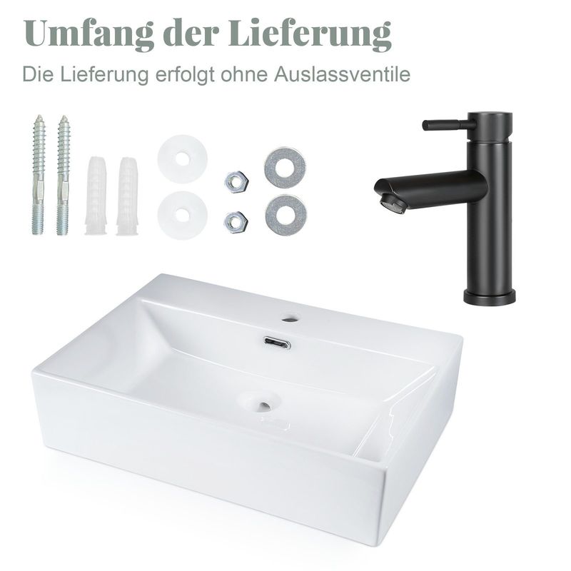 Glitzerlife Waschbecken Badezimmer Keramik - Eckig Aufsatzbecken Bad Klein Waschschale Weiß Mit Hahnloch Wandmontage Aufsatz Mit Überlauf 51x42x15cm Für Gäste-WC_voghion.com
