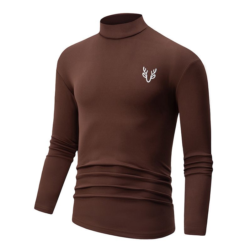 Overseas Platform Special Code Men's Autumn Winter Fashion Half Turtleneck Solid Color Base Shirt Casual Underwear_voghion.com