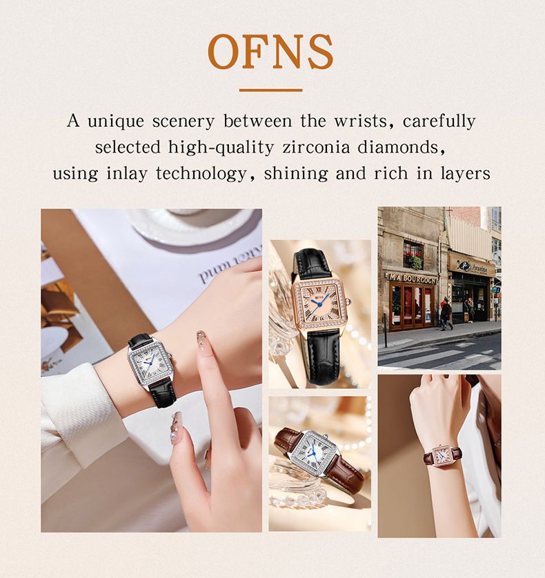 Elegante orologio quadrato da donna con dettagli in diamanti - Cinturino in acciaio inossidabile e vetro minerale - Movimento al quarzo - Resistente all'acqua 30M_voghion.com