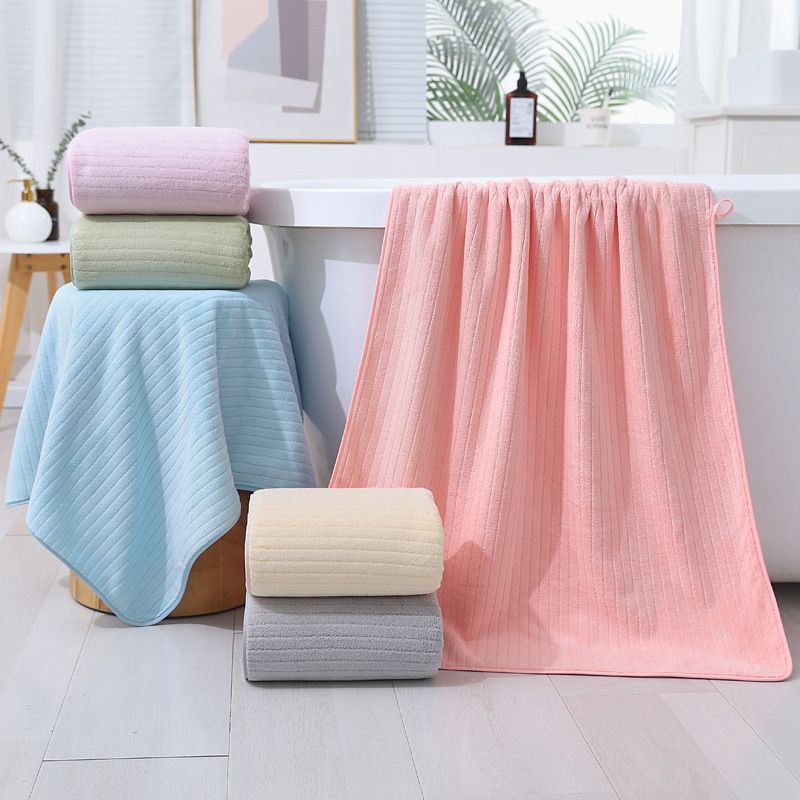 Coral velvet striped bath towel, pineapple grid quick drying towel, bath towel, small vertical strip, thickened water_voghion.com