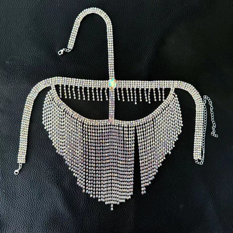 Masque à long pompon en strass brillant pour femme, bijoux en cristal coloré, accessoires de bijoux de danse_voghion.com