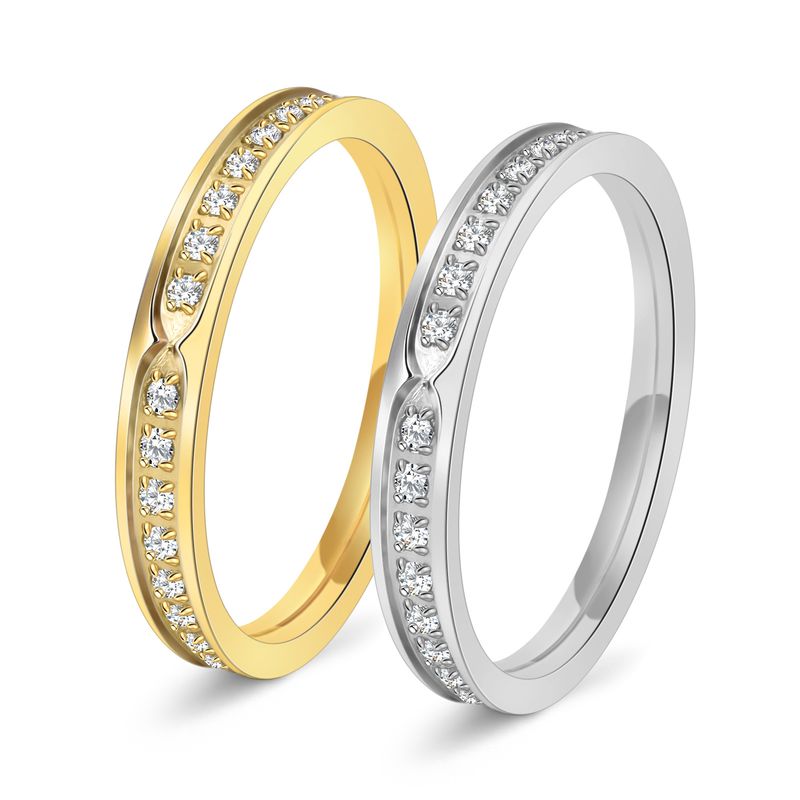 Bague de fiançailles en acier inoxydable haut de gamme pour femme avec diamants, bague simple_voghion.com