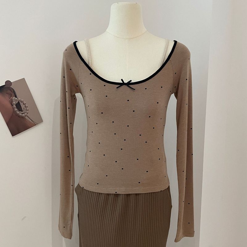 Gentle Color Miu Bow Long Sleeved Base Shirt_voghion.com