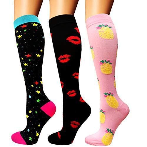 Calcetines de compresión hasta media pantorrilla de jacquard informales para actividades al aire libre para hombres y mujeres_voghion.com
