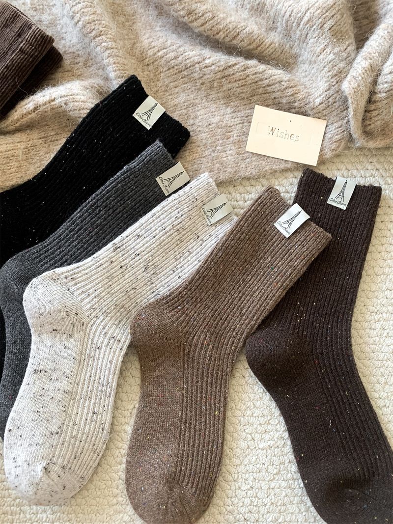 Damensocken Herbst und Winter Verdickte warme Wollsocken Stapelsocken Mittelrohrsocken Einfarbig_voghion.com