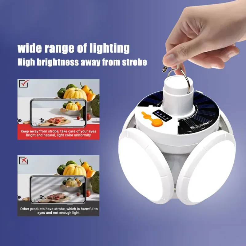 Neue LED-Campinglampe, solarbetrieben, faltbar, USB-aufladbar, tragbar, ideal für Notfälle beim Angeln und Wandern._voghion.com