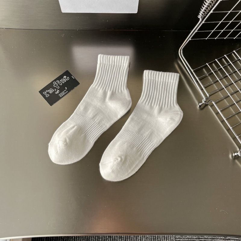 2025e Frühlingsweiße, mittelhohe, reine Baumwolle, kurze, geruchsabweisende Sommersocken für Herren, dünn, sportlich, lang_voghion.com