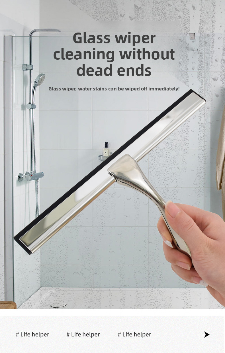 Multifunctionele reinigingswisser (zilver 12") met vierkante haak voor het eenvoudig reinigen van badkamerdouchedeuren, muren, keukens, spiegels en autoglas_voghion.com