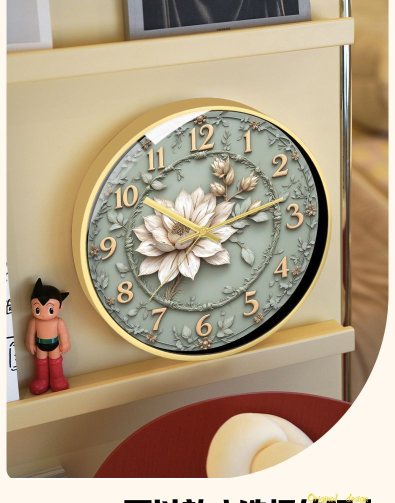 Rococo Wall Decorative Light Luxury Flower Three-Dimensional Home Creative Living Room Quartz Bedroom Silent Table Clock_voghion.com