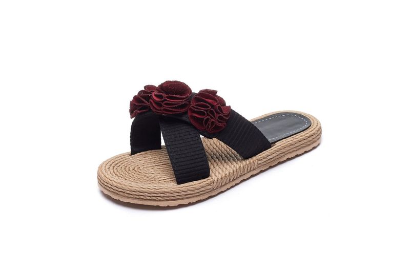 Ženski čevlji Novi poletni enovrstični ženski copati z vrvnim dnom, enobarvni modni trendi v zaprtih prostorih in na prostem, vrsta cvetličnih copat_voghion.com