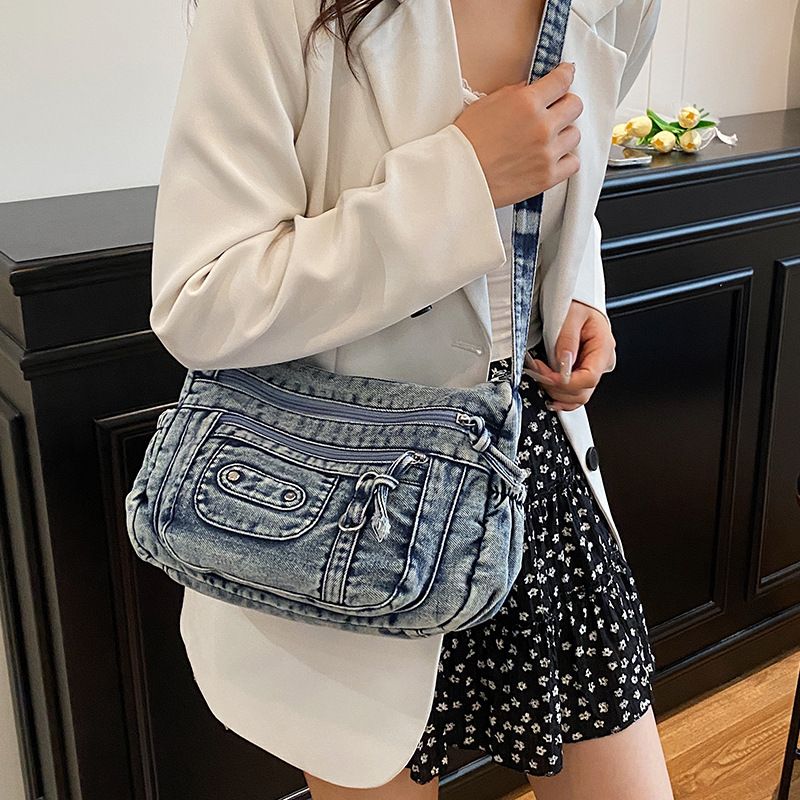 Borsa a tracolla versatile in stile casual per donne di mezza età e anziane, borsa da mamma, borsa da donna in denim lavato_voghion.com
