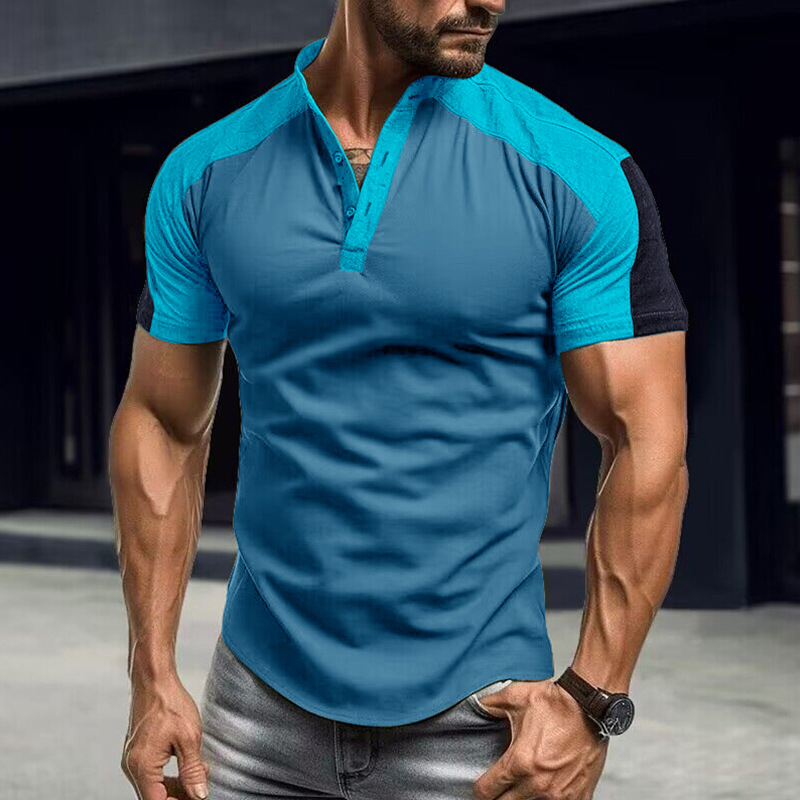 T-shirt à manches courtes et col montant pour homme, chemise Henley de sport de plein air pour homme, haut de fitness, t-shirt_voghion.com