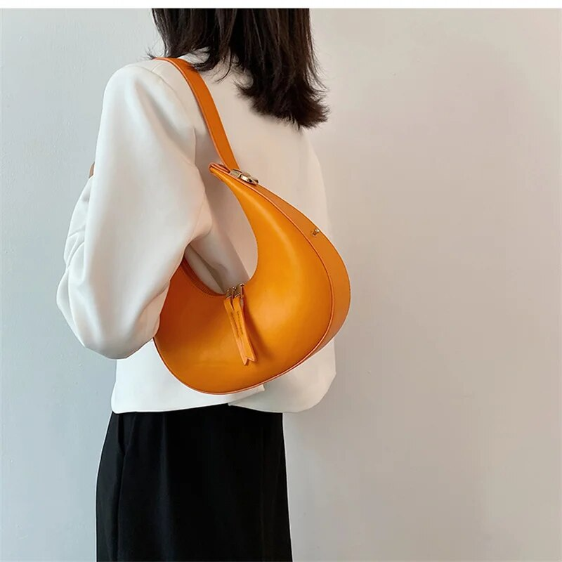 PU Leather Women Designer Handbag Purses Fashion Vintage Wallet Double Zipper Half Moon Crescent Hobos Shoulder Bags_voghion.com