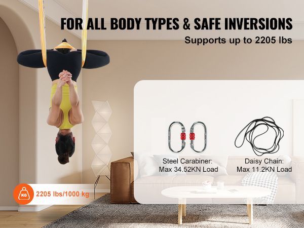 VEVOR Aerial Yoga Hammock & Swing, 5.5 Yards, Aerial Yoga Starter Kit With 100gsm Nylon Fabric, Full Rigging Hardware & Easy Set-up Guide, Antigravity Flying For All Levels Fitness Bodybuilding, Gold_voghion.com
