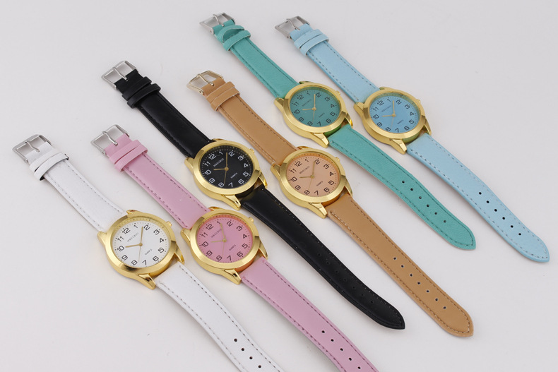 Digital color women's fashionable leather strap, quartz watch, large dial_voghion.com