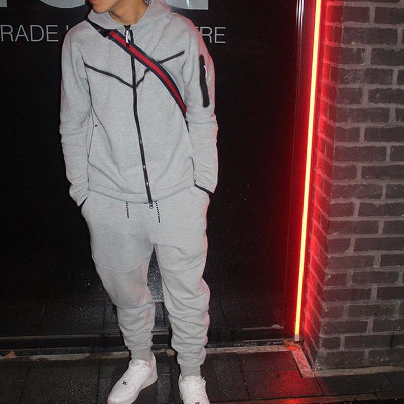 Ensemble de sport à capuche et fermeture éclair en imitation coton pour homme_voghion.com