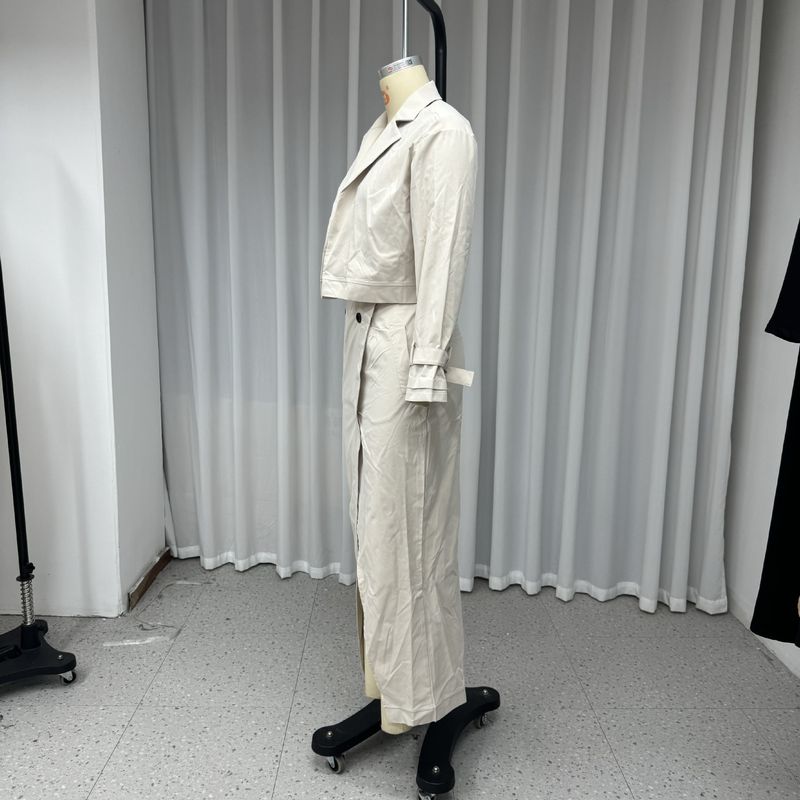 Dameklær Damedrak Lapel Patchwork uten lange ermer toppskjørt Todelt sett med belte_voghion.com