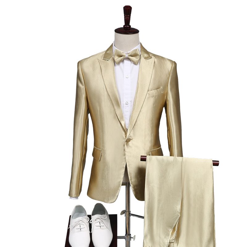 CT Gold Set For Hosts Photoshoot Choir Performance Men's Stylish Slim Fit Business Suit_voghion.com
