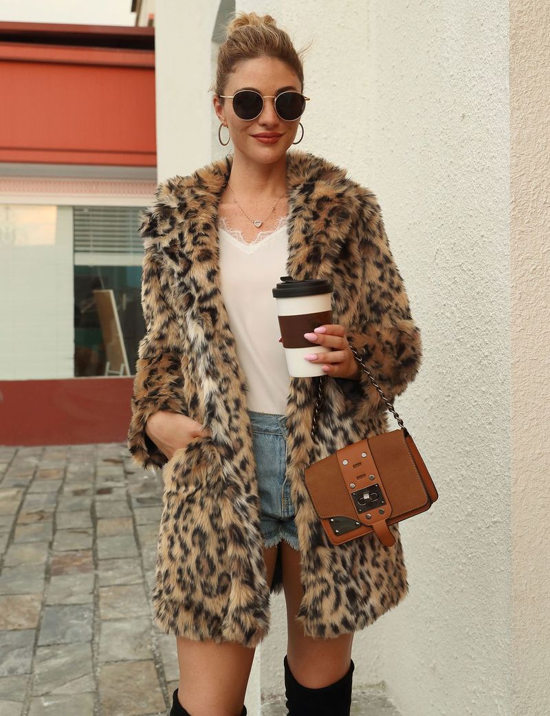 Women’s Long Leopard Print Faux Fur Coat – Suit Collar Plush Jacket, Winter Warm & Stylish_voghion.com