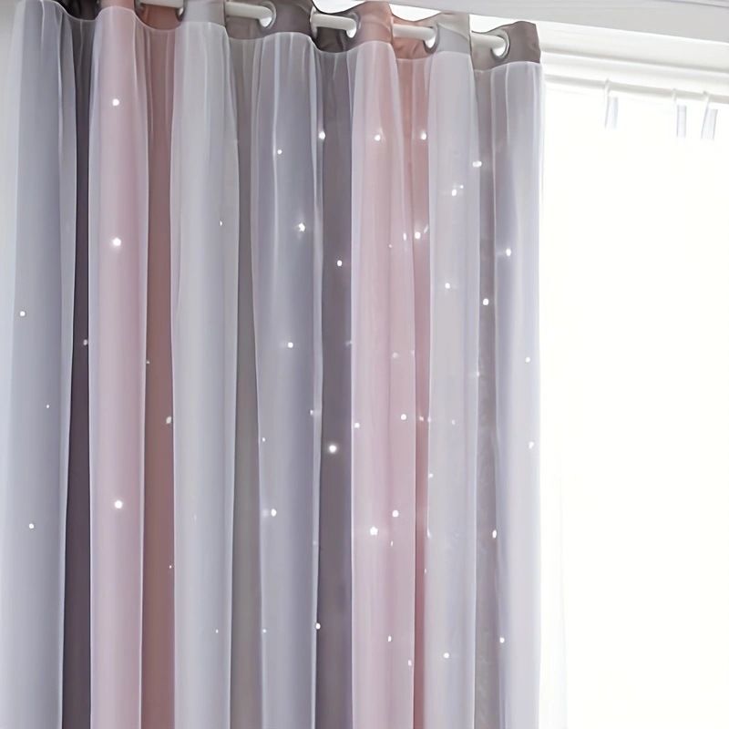 Transparente Spitzenvorhänge – halbtransparente Fenstervorhänge aus atmungsaktivem Polyester, fertig konfektioniert für Wohnzimmer/Schlafzimmer (Blau/Beige/Grau, 4 Größen)_voghion.com