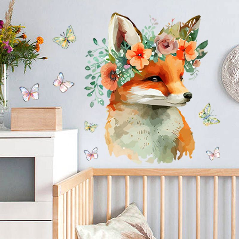 PVC matt mit blume kranz, fuchs schmetterling, CH81523 wohnzimmer, schlafzimmer hintergrund dekoration wand aufkleber_voghion.com