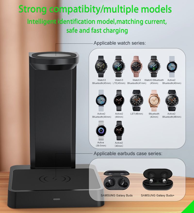 Kabelloses Ladegerät für die Samsung Watch, Kopfhörerhülle, schnelles Aufladen für die Galaxy Watch3 Buds Pro, tragbares QI 2-in-1-Kabelloses Ladegerät_voghion.com