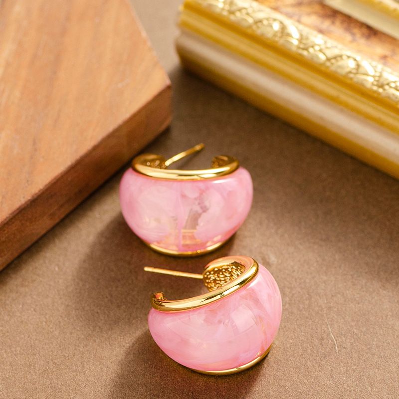 Orecchini coreani a forma di lettera C in resina color gelatina, dolci e squisiti, versatili ed eleganti per le donne, semplici_voghion.com